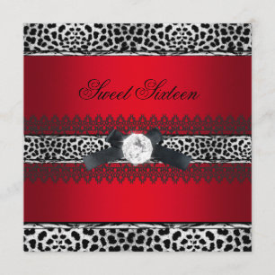 Süße 16 Sechzehn Leopard Rot Schwarz Diamant Einladung