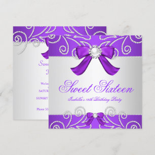 Süße 16 Sechzehn Lila Unechte Perle Diamant Party Einladung