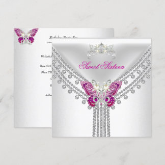 Süße 16 Sechzehn Rosa Weiße Butterfly Einladung