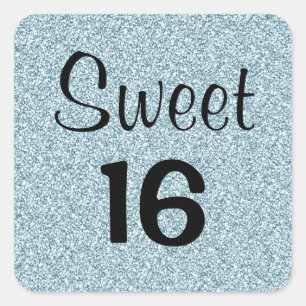 Süße 16 Sechzehn Schwarz Blau Silber Glitter Funke Quadratischer Aufkleber