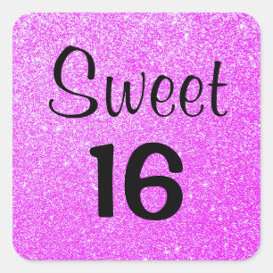 Süße 16 Sechzehn Schwarz & Violetter Glitter Funke Quadratischer Aufkleber