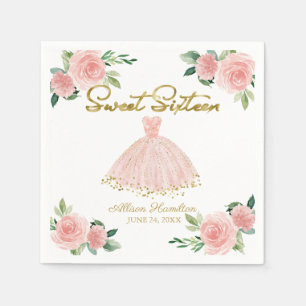 Süße 16 Servietten Errötendes Kleid Rosa Blumenmus