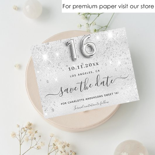 Süße 16 Silber Glitter Funkeln Save-the-Date Flyer