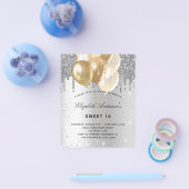 Süße 16 Silbergoldballons - Haushaltseinladung Flyer (Einzeln)