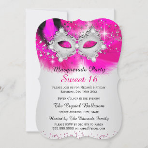 Süße 16 Spitzmaske Hot Pink Silber Masquerade Einladung