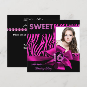 Süße 16 Süße Sechzehn Heiß Rosa Zebra Foto Einladung