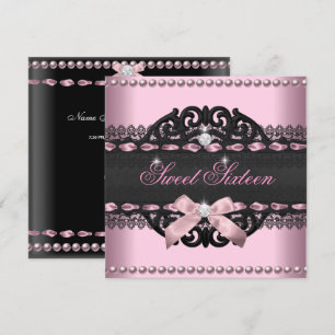 Süße 16 Süße Sechzehn Rosa Schwarze Spitze Schleif Einladung