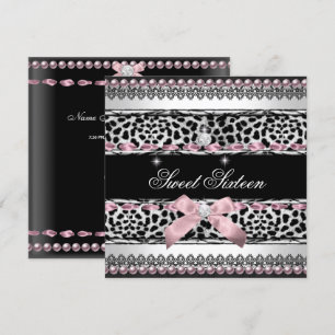 Süße 16 Süße Sechzehn Weiße Pinke Schwarze Leopard Einladung