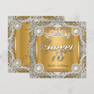 Süße 16 Tiara Gold Silber Diamant Geburtstagsfeier Einladung