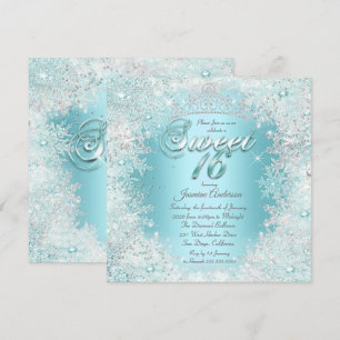 Süße 16 Türkis Silber Winter Wonderland Einladung
