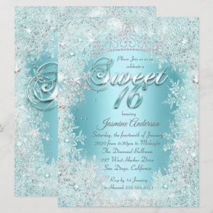Süße 16 Türkis Silber Winter Wonderland Tiara Einladung