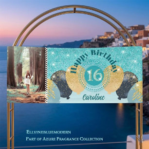 Süße 16 Türkisblaue Glitterballon-Parade-Foto Banner