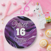Süße 16 Violette Marmor Personalisiert Pappteller (Party)