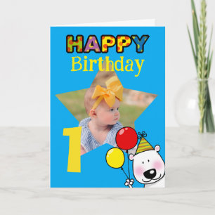 Süße 1. Geburtstags-Foto-Bär-Ballons Karte