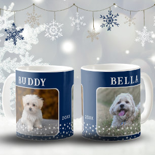 Süße 2 Hunde Foto Namen Stern Muster Blau Kaffeetasse