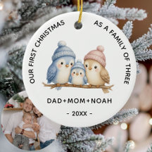 Süße 3 Vögel Familie Erstes Weihnachtsfoto