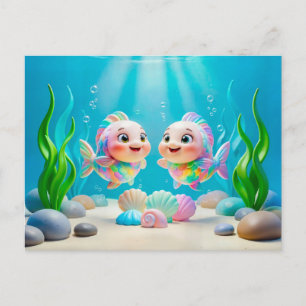 Süße 3D-Fische des Sternzeichens Fische Postkarte