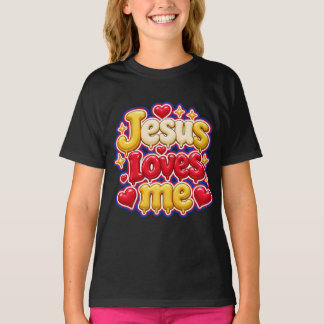 Süße 3D-Jesus-liebt-mich-Blasenbuchstaben-Kinder  T-Shirt