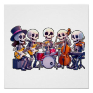 Süße 3D-Skelett-Musikband – Bezauberndes Cartoon-K Poster
