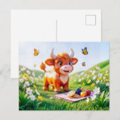 Süße 3D-Stier-Sternzeichen-Picknick Postkarte (Vorne/Hinten)