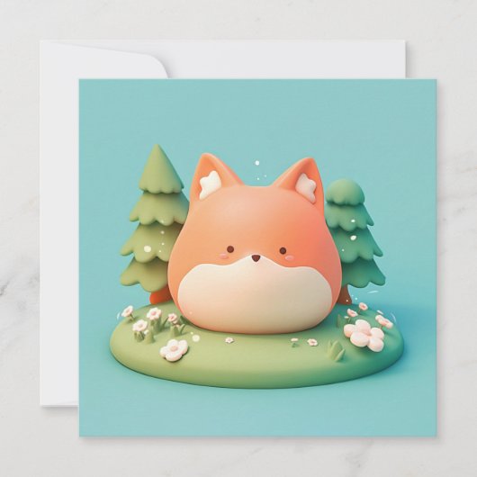 Süße 3D-Ton Rotfuchs auf Waldwiese Postkarte (Vorderseite)