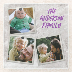 Süße 3er-Familien-Fotorahmen-Collage mit Texten Glasuntersetzer