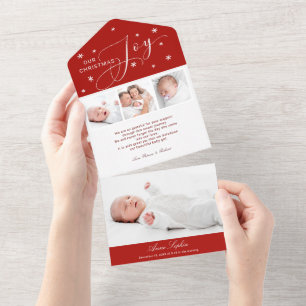 Süße 4 Fotos Weihnachts-Geburtsanzeige All In One Einladung