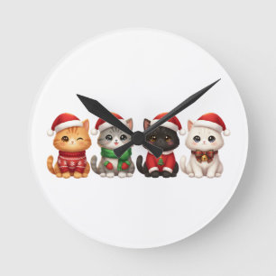 Süße 4 Weihnachtskatzen - Holiday Cats Design Runde Wanduhr