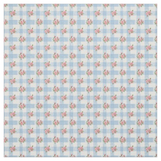 Süße 50er Retro-Rosebud-Blaue Gingham-Karo Stoff (Muster)