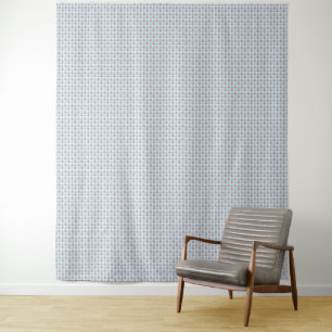 Süße 50er Retro-Rosebud Blaue Gingham-Karo Wandteppich