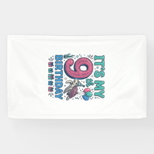 Süße 9. Geburtstags-Schildkröte Vintage-Kinder-Shi Banner