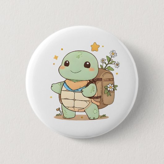 Süße Abenteuer-Schildkröte Reisende Kawaii Design Button (Vorderseite)