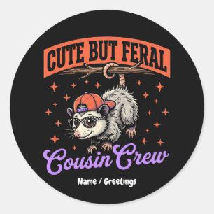 Süße aber wilde Cousin-Crew Vintage Retro Opossum Runder Aufkleber