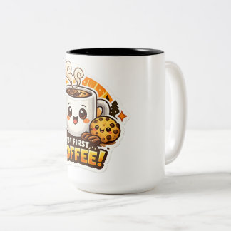 Süße "Aber zuerst Kaffee"-Cartoonfigur Zweifarbige Tasse