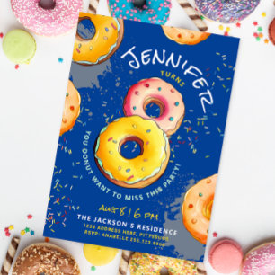 Süße Acht 8. Donut Farbige Streusel Blau Einladung