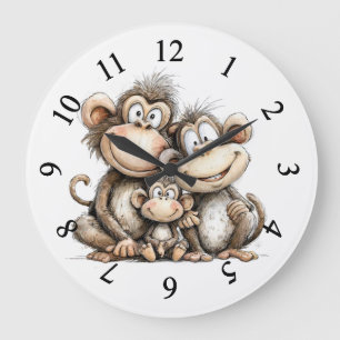 Süße Affen  Große Wanduhr