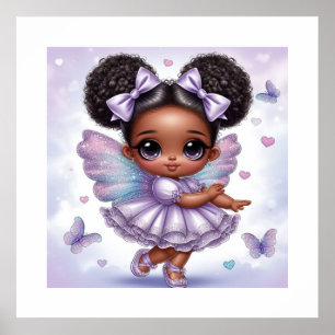 Süße Afro-Puff-Babymädchen in Pastell-Lila Poster