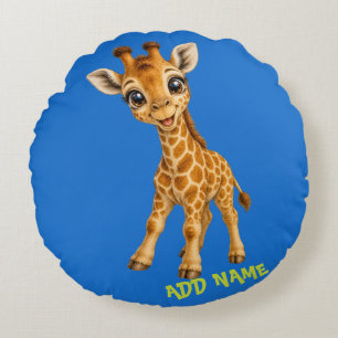 Süße aktive Babytier-Sammlung Giraffe Blau Rundes Kissen