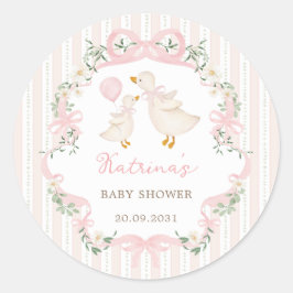 Süße alberne Gans rosa Schleife Florale Babyparty Runder Aufkleber