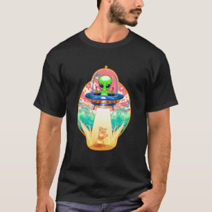 Süße Alien-Katzen-Entführung Fliegendes Raumschiff T-Shirt
