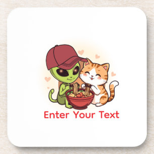 Süße Alien-Katzen-Ramen Kawaii-Kunst Getränkeuntersetzer