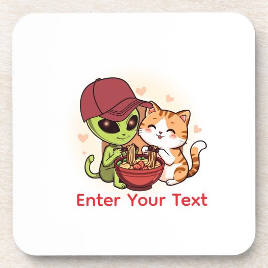 Süße Alien-Katzen-Ramen Kawaii-Kunst Getränkeuntersetzer (Vorderseite)
