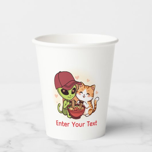 Süße Alien-Katzen-Ramen Kawaii-Kunst Pappbecher (Vorderseite)