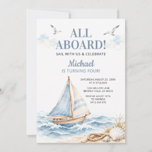 Süße Alle-Aboard-nautische Segelboot 4. Jungen-Geb Einladung