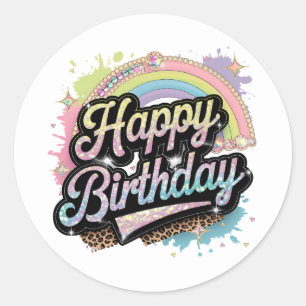 Süße Alles Gute zum Geburtstag Wortkunst Damen  Runder Aufkleber