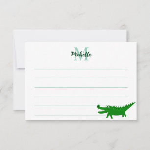Süße Alligator-Zeichnung liniertes Monogramm indiv Mitteilungskarte