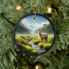 Süße Alpaka auf einer Wiese Keramik Ornament