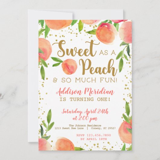 Süße als Pfirsichgeburt Einladung (Vorderseite)