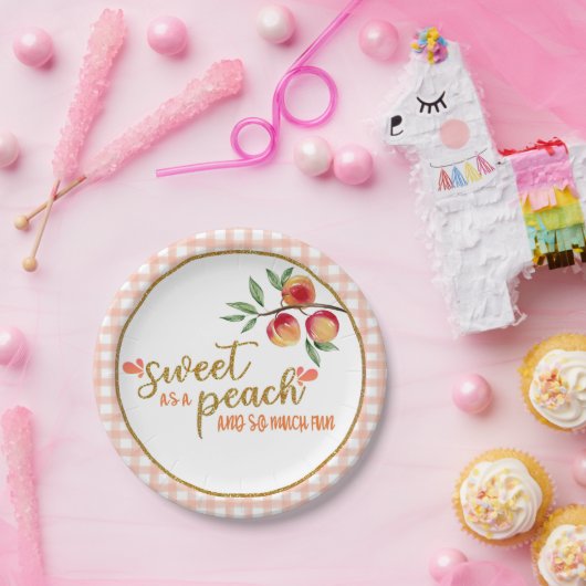 Süße als Pfirsichplatte - Gingham Pappteller (Party)