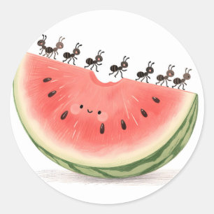 Süße Ameisen Wassermelonen Scheibe Runder Aufkleber